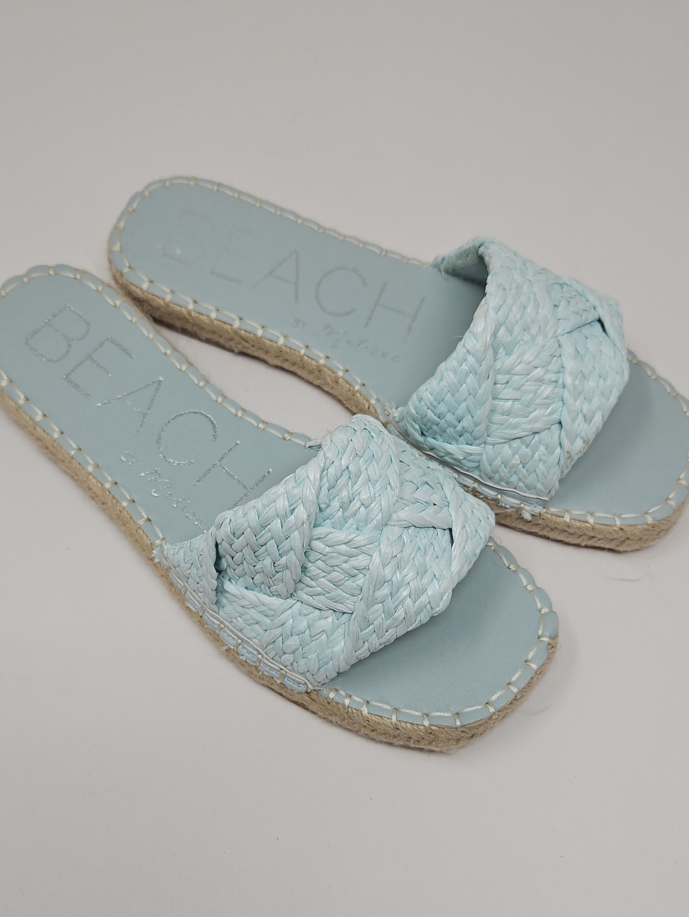 Beach by Matisse Light Blue Ivy Ratan Braided Slide Sandals Size 8M